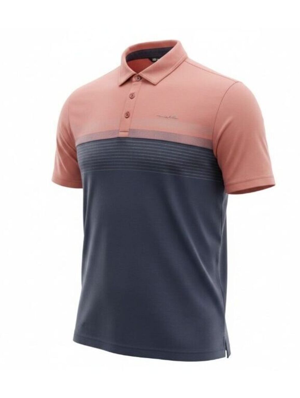 TravisMathew Polo Shirt Men's L Coral Orange Pink Navy Colorblock Golf